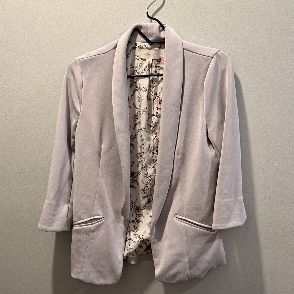 Skies Are Blue Pale Pink Open-Front Shawl Collar Blazer